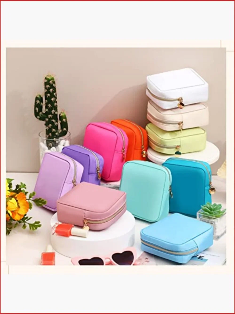 12 Pcs Mini Nylon Cosmetic Bags Pouch Set Zipper Closure Travel Makeup Organizer